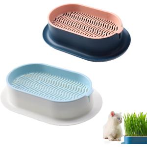 2Pcs Cat Grass Planter, Plastic Wheatgrass Planting Trays Hydroponic Cat Grass Growing Kits for Indoor Cats Soilless Nursery Box Pet Grass Pot (2 Color)