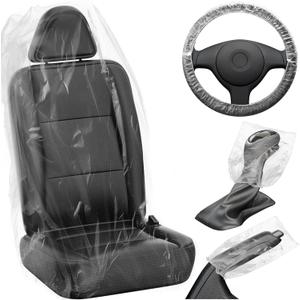 MYFAMIREA 250 PCS Disposable Car Seat Covers Clear Plastic Vehicle Seat Protector Set with Steering Wheel, Gear Shift and Handbrake Covers, Universal for Cars Auto Truck Bus Airplane