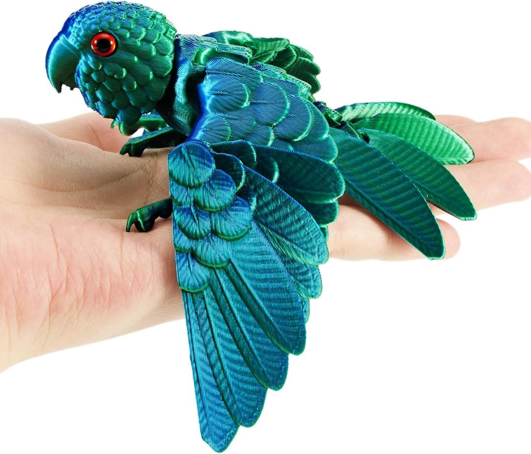 3D Printed Articulated Parrot Figure with Movable Wings, Flexible Joint Bird Desk Fidget Toy, Colorful Collectible Home & Office Decor Gift (Iridescent Emerald Green)