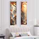 2 Pcs Mountain Tapestry,Mountain River Long Vertical Tapestry Wall Hanging,Traditional Ink Painting Wall Art,Zen Aesthetic Wall Hanging for Living Room Bedroom Decor (51x13 Inch, Landscape)