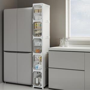 5-Tiers Tall Narrow Storage Cabinet, Freestanding Bathroom Organizer for Small Spaces, Slim Kitchen & Laundry Cabinet, Easy Assembly, White