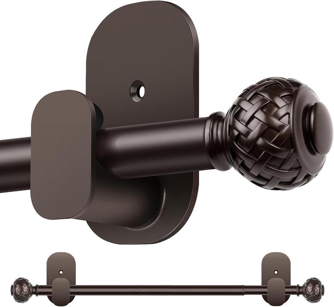 TONIAL Curtain Rods No Drilling 32 to 58 inches, 5/8 Inch Adjustable Curtain Rods for Windows from 40 to 53 Inches, Renter Friendly Drapery Rod with Adhesive Brackets for Kitchen Apartment, Bronze