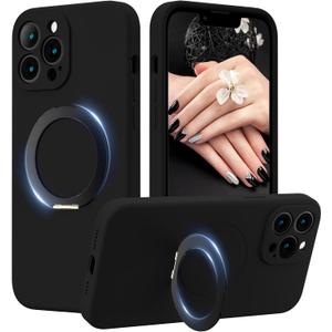 MCFANCE Magnetic Silicone Case with Stand for iPhone 13 Pro Max (6.7 inch) | Compatible with MagSafe, Shockproof Protection, Anti-Scratch Microfiber Lining | Black