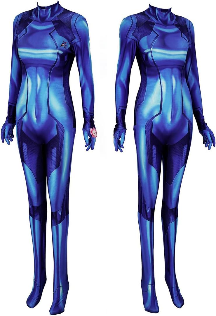 Womens Superhero Costume Cosplay Outfit Bodysuit Jumpsuit Spandex Bodysuit Halloween Costume (3X-Large, Blue)