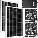 blessny Solar Rechargeable Dual Fan with 66.6Wh Battery Backup, 50W Solar Powered, 5.5" Bigger Intake or Exhaust Fan Kit, IP67 Waterproof, 3000 RPM High Velocity