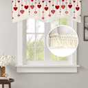 Red Stripe Valance Love Scalloped Curtain Valances, Rod Pocket Kitchen Window Valances with Tassel, Romantic Spring Valance Curtains for Bedroom Living Room Retro Cotton Linen Short Curtains 54x18In