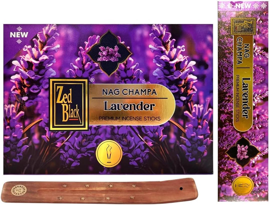 Nag Champa Lavender Incense Sticks  Premium Hand-Rolled Natural Scent | 180 g (15 g  12 Packs) with Wooden Holder | Calming Aroma for Sleep, Meditation & Stress Relief.