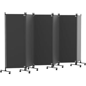 6 Panel Room Divider with Lockable Wheels, 147" W x 72" H, Gray