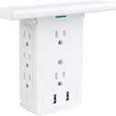 Socket Wall Shelf-CFMASTER 10 Port Surge Protector Wall Outlet, 8 Electrical Outlet Extenders and 2 USB Ports 2.4A, with Removable Built-In Shelf, FCC Listed (1, White)