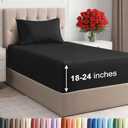 Extra Deep Twin Sheet Set - 3 Piece Breathable & Cooling Bed Sheets - Easily Fits 18 to 24 inch Mattress - Ultra Soft, Wrinkle & Fade Free w/ Extra Deep Pockets - Comfy Hotel Luxury Bedding - Black