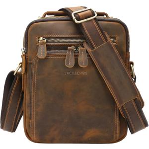 Jack&Chris Leather Messenger Bag for Men, Man Purse Crossbody Bags for Work Business (Brown3)