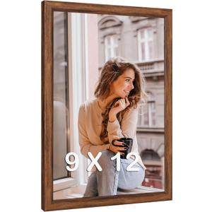 9x12 Wood Frame Brown, Rustic Natural Wooden 12x9in Poster Picture Frame, Distressed 9 x 12inch Woodgrain Gallery Photo Frame with HD Plexiglass, Horizontal Vertical Wall Mounting Display 1pcs