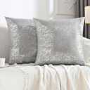 JELLYMON Sparkling Decorative Pillow Covers Set of 2, Silver Glitter Throw Pillows Cover 16 x 16 Inch for Living Room Bed Sofa Couch, Morden Home Luxury Decor(16x16in,Silver Light Grey)