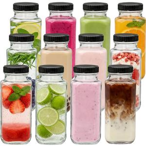 Accguan Vintage Water Bottles with Lids,8oz Reusable Glass Drinking bottles for Juicing,Hot Sauce,Kombucha,Ginger Jar,Potion,Oil,Milk Bottles,Whiskey,Portable Travel Bottle,Smoothies Bottles(12pack)