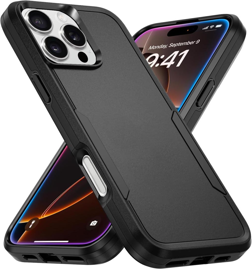 Designed for iPhone 16 Pro Case Black, Heavy Duty Protection Shockproof Anti-Scratch Cover Phone Case for iPhone 16 Pro 6.3 inch