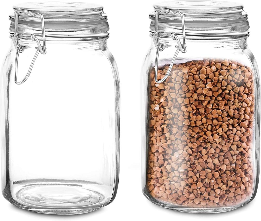 Set of 2 Large Glass Mason Jar with Lid (3 Liter) | Airtight Glass Storage Container for Food, Flour, Pasta, Coffee, Candy, Dog Treats, Snacks & More | Glass Organization Canisters 100 Ounces (100 oz 2 pack)