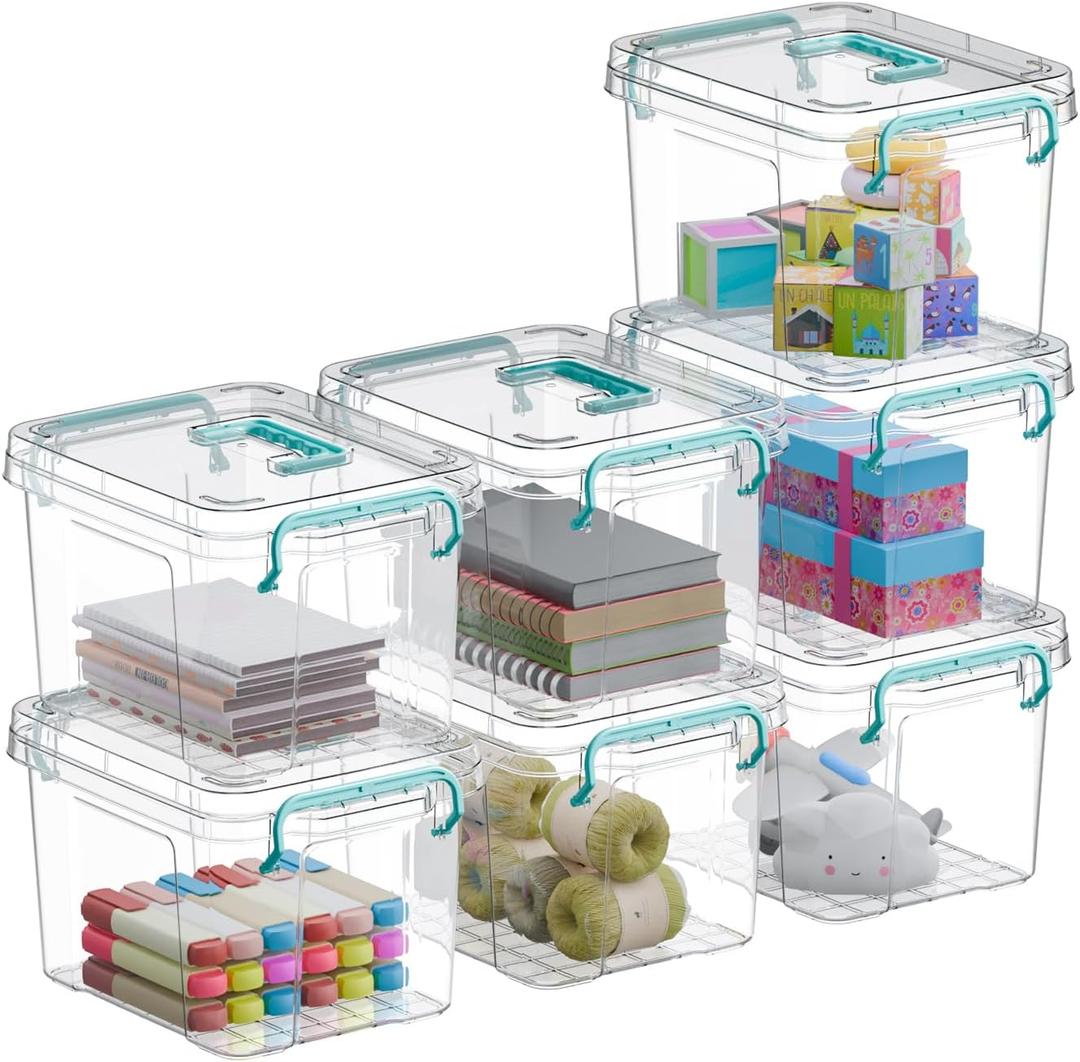 Covetree 7 Pack Small Storage Bins Plastic Storage Container Stackable Box with Lids,with Handle Clear Plastic Container for Suitable for Storing Snacks, Tools, Cosmetics, Toys