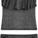 Kanu Surf Girls Charlotte Flounce Tankini Beach Sport 2-Piece Swimsuit (7, Sparkle Solid Black)