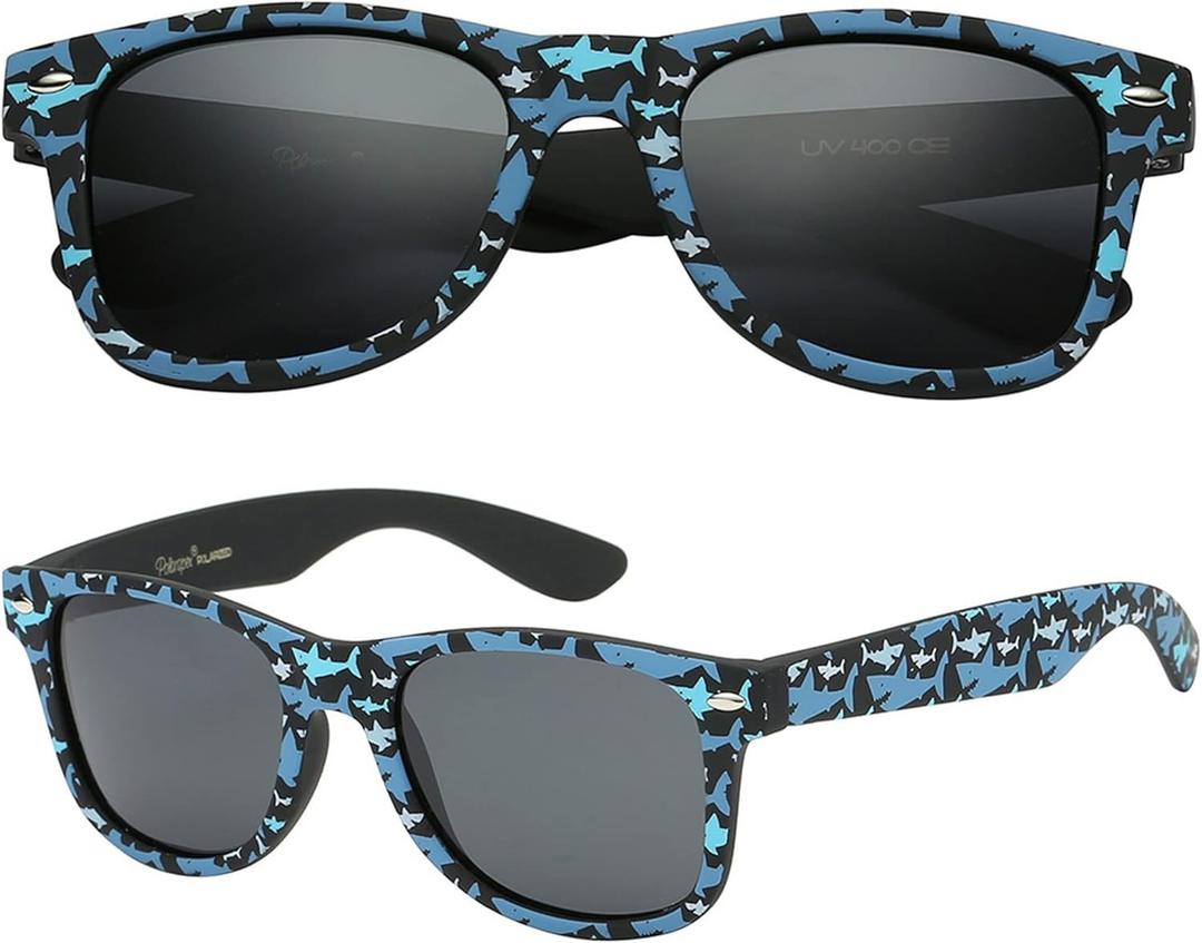 PolarSpex Toddler Sunglasses UV Protection  Unbreakable Kids Polarized Sunglasses with Case for Boys & Girls age 2-8 (Rubberized Megalodon Shark | Polarized Smoke)