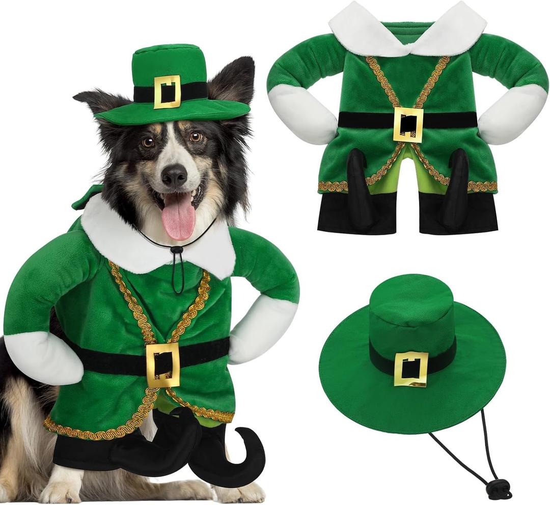 St. Patrick's Day Dog Costume Walking Leprechaun Dog Outfit with Arms Irish Day Holiday Pet Clothes Cosplay Accessories for Cat Doggy Pet(M