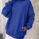 EasyGala Womens Fleece Sweatshirts with Pockets Oversized Turtleneck Pullover Trendy Long Sleeve Tops Fall Fashion Shirts (Blue, L)