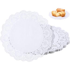 100 Pieces Paper Doilies, Doilies for Food, Disposable Lace Paper Doilies for Tables, Round Paper Placemats Bulk for Cakes Desserts Crafts (White) (10.5inch)