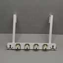 Over the Door Broom Holder, Mop and Broom Holder Door Mount, Hanging Organizer with 4 Racks & 2 Hooks, Wooden Hanger Storage Decor, Laundry Tool Organizer for Closet Garage, No Drills (White)