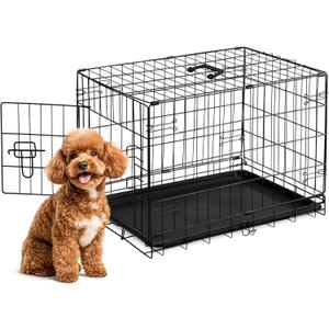 Sweetcrispy 30 Inch Single Door Dog Crate, Metal Pet Kennel with Secure Lock, Foldable Design, Removable Tray for Easy Cleaning, Portable Puppy Cage for Small Dogs, Ideal for Training & Travel