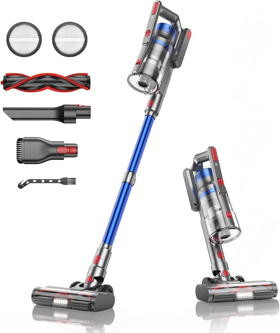 Cordless Vacuum Cleaner, 450W 38KPA 55 Mins Cordless Stick Vacuum,1.2L Large Dust Cup and Anti-Winding Brush, Handheld Vacuum Cleaners for Hardwood Floor Carpet Stair Pet Hair, Blue