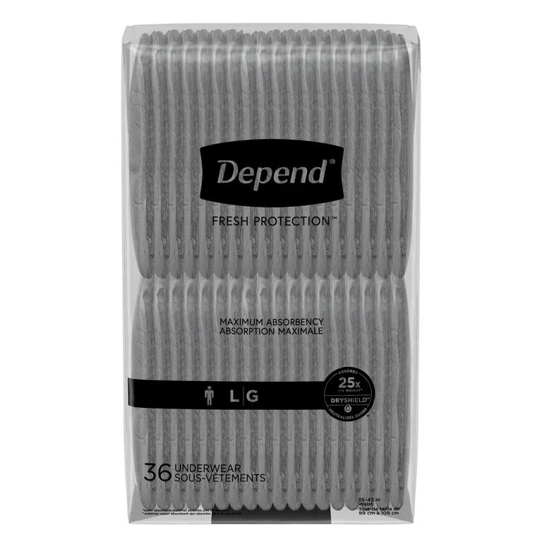 DEPEND, Diaper, 52 Pack, Color Grey, Size L