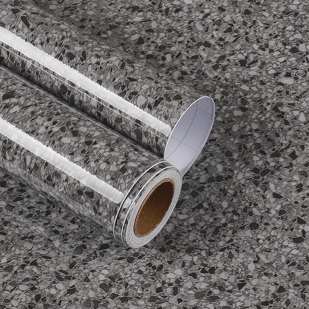 YENHOME 30"x118" Black Granite Contact Paper for Countertops Waterproof Granite Peel and Stick Countertops for Kitchen Bathroom Glossy Vinyl Marble Countertop Contact Paper Peel and Stick Wallpaper