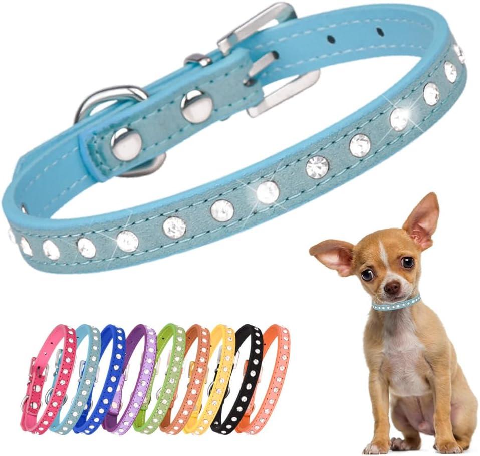 Bling XXS Dog Collar, Pretty Diamond Kitten Collar Crystal Jewel Glitter Rhinestone Puppy Collar for Pet Female Dogs Girl Cats, Light Blue (Xxs(neck 5.8-8"))