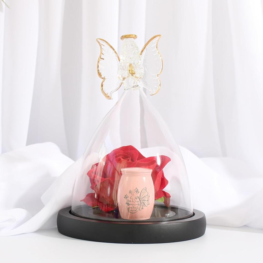 Butterfly Mini Urn,Small urns for Human Ashes Keepsake,Glass Angel Figurine with Roses Ashes Holder Small Ash Urn Little urn Mother for Women Beautiful Mini Sharing Funeral Urns