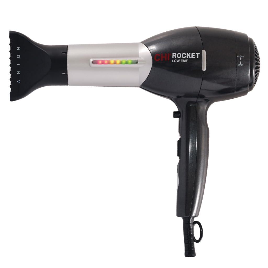 CHI Rocket Hair Dryer, Hair Dryer With Comb & Drying Nozzle Attachment, Quick-Drying For Shiny, Frizz-Free Hair, Lightweight & Low EMF