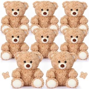 Liliful 8 Pieces 8 Inch Bear Stuffed Animal Bulk Stuffed Animals Gift Plush Toys Bear Party Favors for Baby Shower Centerpieces Wedding Birthday Party Gifts Supplies (Light Brown)