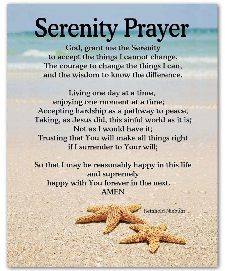 Serenity Prayer Wall Art  Christian Wall Decor with Starfish Scripture, Bible Verse Inspirational Wall Art Print for Living Room, Office, Church, or Beach House (Unframed, 8 x 10 inches)
