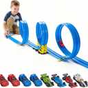 16.5 Ft Flexible Race Track with Support Compatible with Hot Wheels 1/64 Cars, Toddle Kids Toys Christmas Birthday Gifts Party Favors for Boys Girls Grandkids Age 2 3 4 5 6 7 8 (Blue)