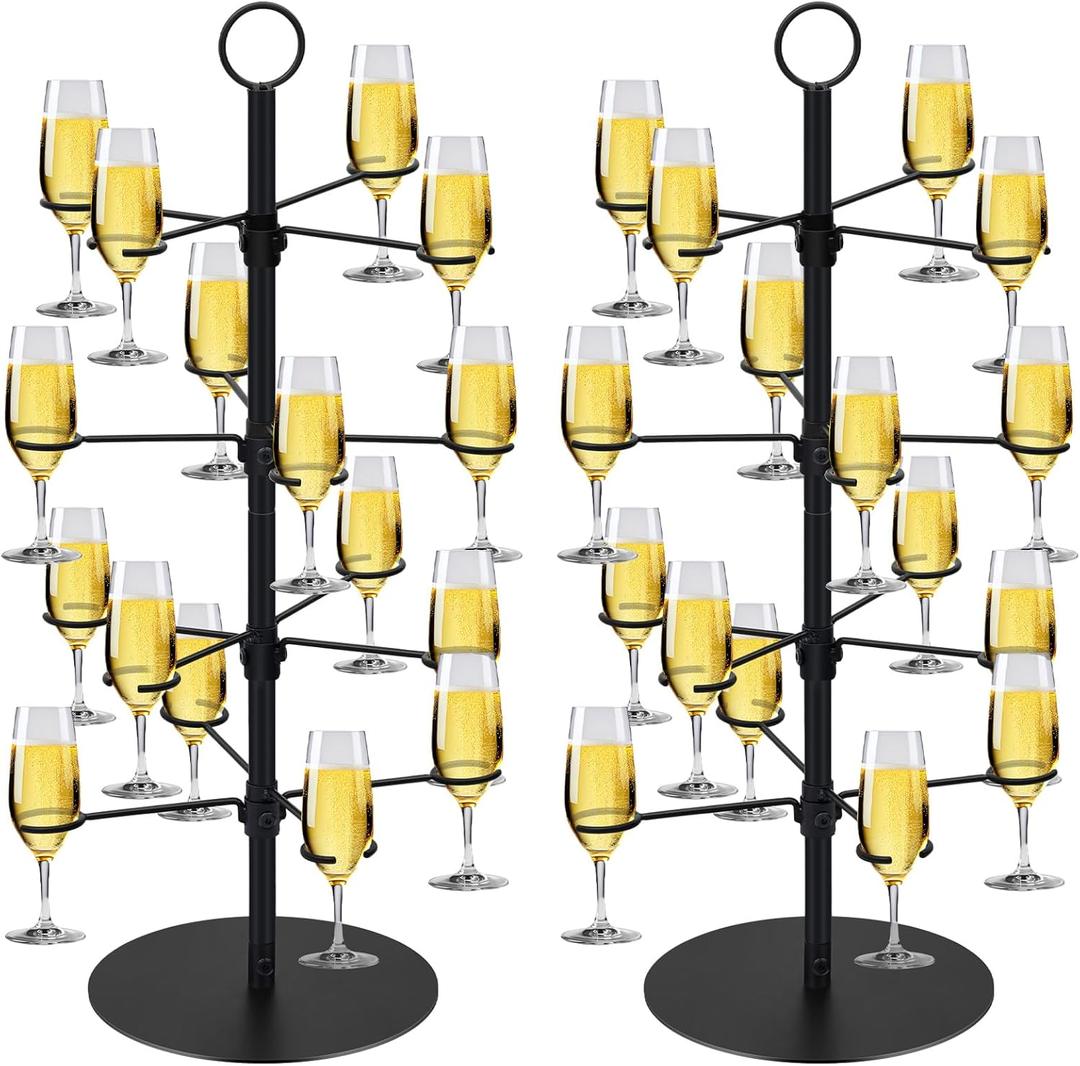 Gisafai 2 Pack Champagne Tower 4 Tier 32 Holders Metal Cocktail Tree Stand 2.3 ft Champagne Wine Glass Holder for Drinks Cocktail Tree Stand Martini Margarita Wedding Party Gifts