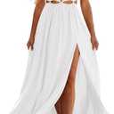 BTFBM Women Halter Summer Dresses 2026 Sleeveless Cutout Backless Sundress Slit Boho Maxi Beach Wedding Guest Dress (L)