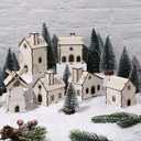 Hiboom 12 Pcs DIY Christmas Village Sets Wood Peaked Roof Houses Christmas Mini Wooden House Gift for Winter Xmas Party Decorations