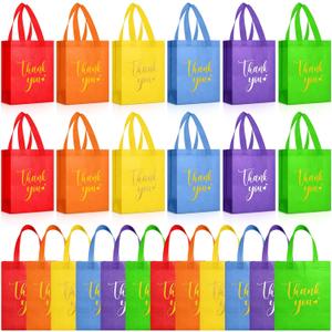 Sweetude 30 Pcs Thank You Gift Bags with Handles, Reusable Non Woven Foldable Goodie Bags Bulk for Graduation Easter Wedding Bridesmaid Favors(10 x 8 x 4 Inch,Colorful)