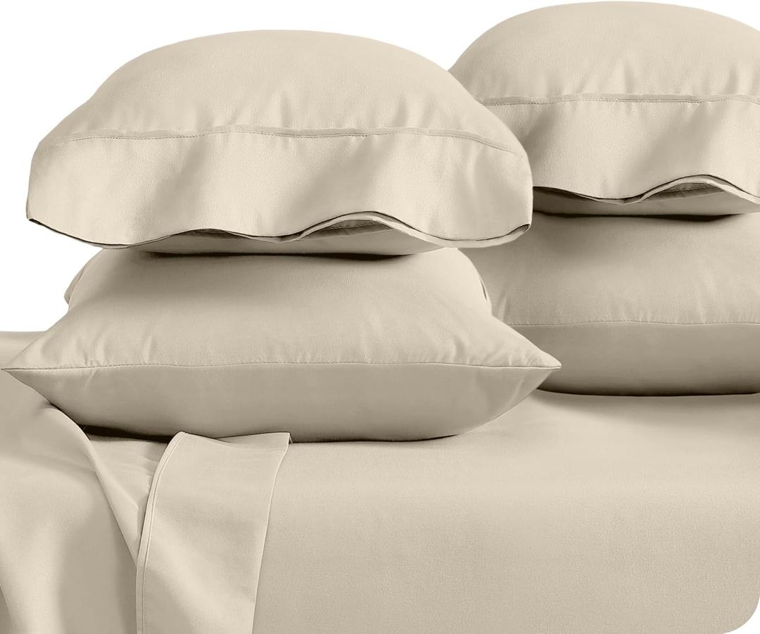 Bare Home Microfiber Bulk Pillow Cases - Standard/Queen Size Set of 4 - Cooling Pillowcases - Double Brushed - Sand Pillowcases 4 Pack - Easy Care (Standard - 4 Pack, Sand)