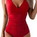 Eomenie Women's One Piece Swimsuits Tummy Control Ruched Push Up Bathing Suit Tie Back Slimming Swimwear, Medium