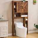 Over The Toilet Storage Cabinet, Farmhouse Storage Cabinet 32 Inches Width Over Toilet with 2 Barn Door and Toilet Paper Holder Stand, White Toilet Rack for Bathroom, Laundry, Restroom (Brown)