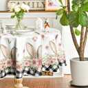 Horaldaily Easter Tablecloth 9090 Inch Round, Spring Flower Buffalo Plaid Bunny Ear Washable Seasonal Table Cover for Party Picnic Dinner Decor