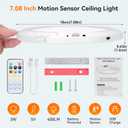 Rechargeable Motion Sensor Ceiling Light Indoor Outdoor w/Remote, 7.08 Inch Battery Operated Flush Mount Ceiling Light 3000K 4000K 6000K 400LM Dimmable for Closet Hallway Laundry Stairs (1)