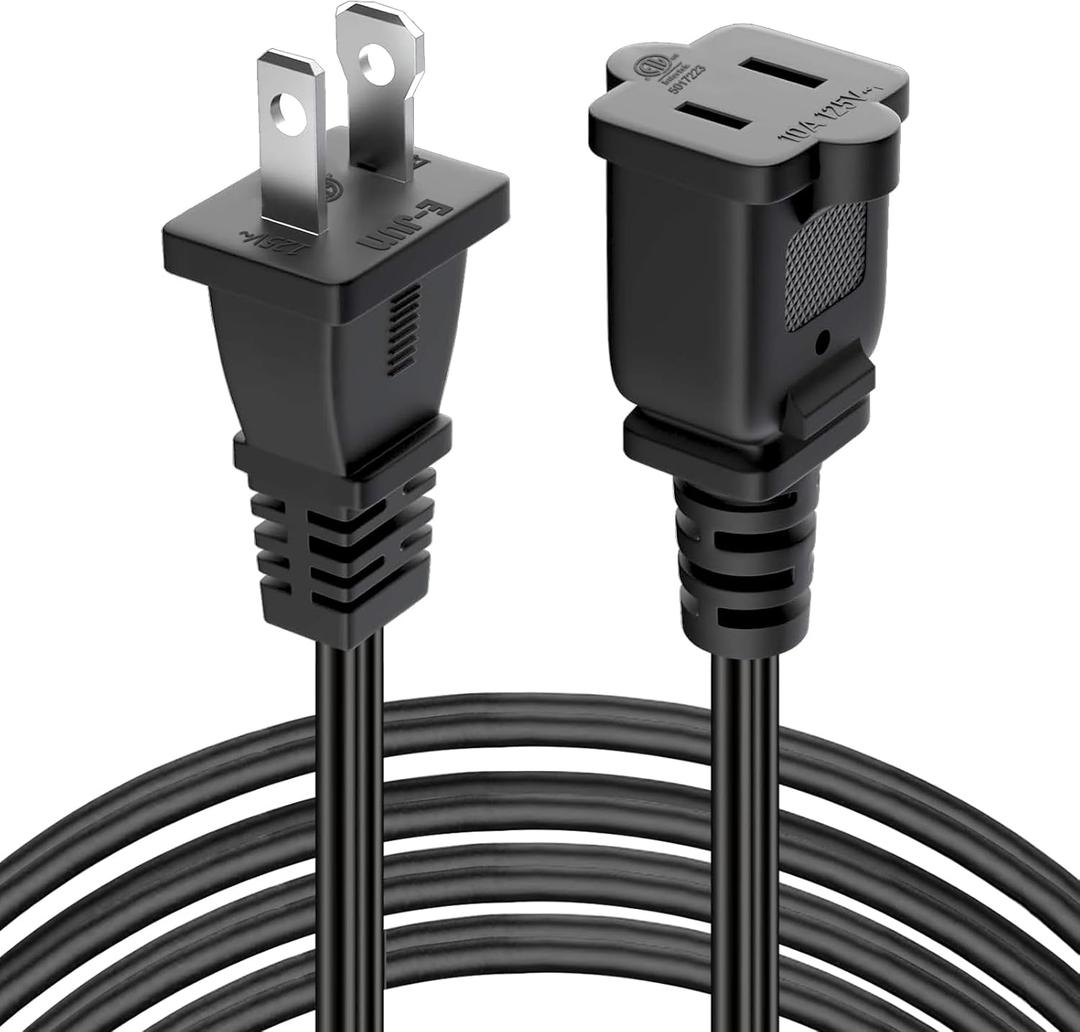 3Ft Extension Cord Cables US 2 Prong Extension Cords 2 Outlet 125v 10A Male to Female Extension Power Cable for Nema 1-15P to 1-15R Cable Polarity Black