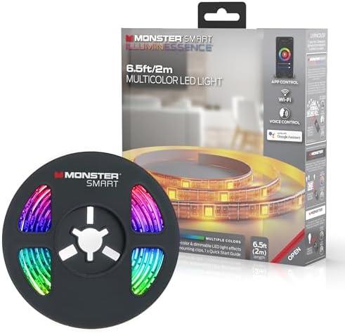 Monster LED Strip Short Wi-Fi Multi-Color LED Light Strip 6.5Ft, Smart App, Customizable Settings, Any Space, Voice-Control, Alexa, Google Assistant, Easy Installation