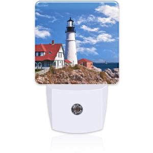 Beautiful White Lighthouse Night Light Plug into Wall, Ocean Seaside Lighthouse Dusk to Dawn Night Light Plug in,0.5w Energy Saving Sleep Friendly Nightlight for Kids Boys Girls Home Decor (Color2)