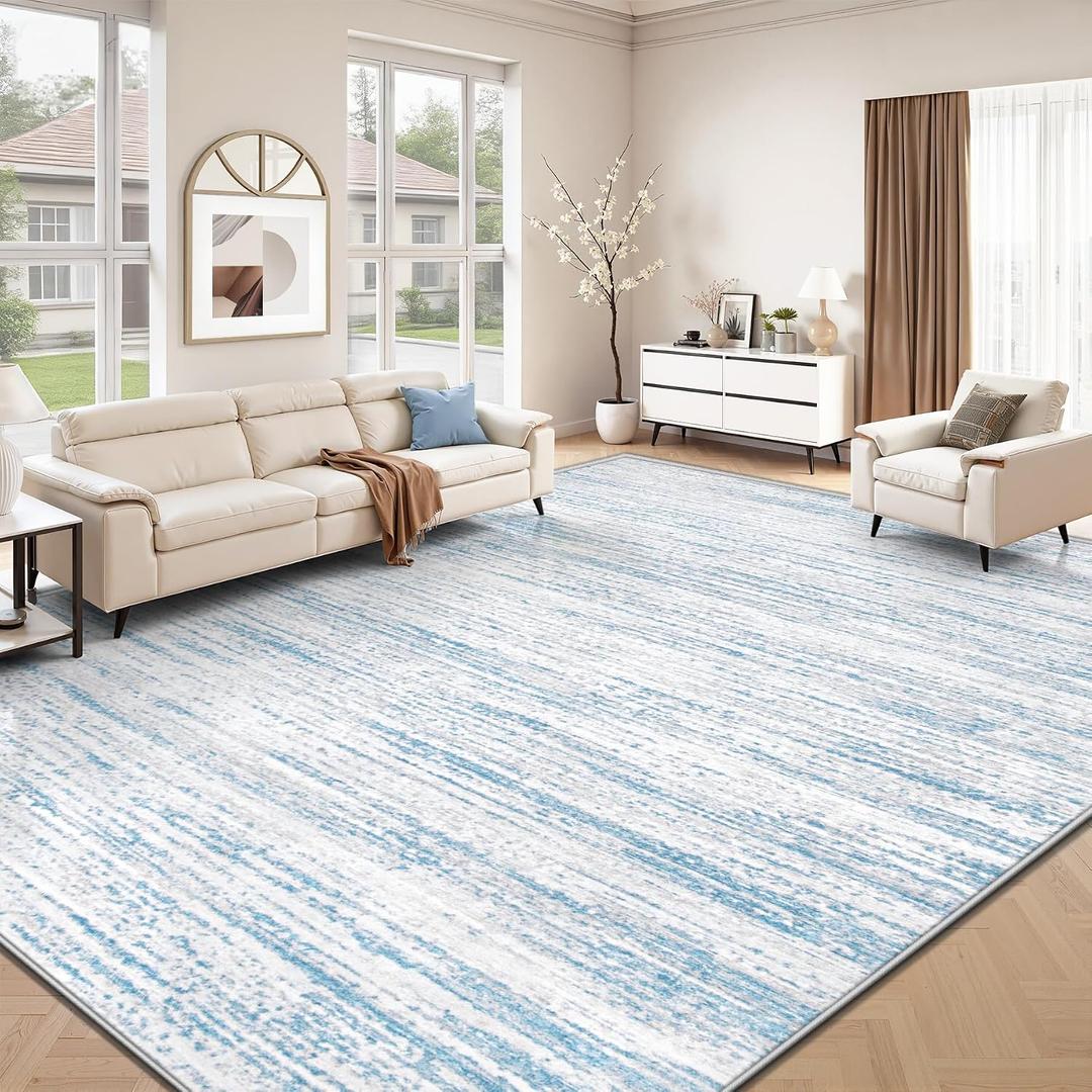 Area Rug 9x12 Living Room Rugs: Washable Modern Rug Large Non-Slip Soft Rugs Stain Resistant Printed Rug Indoor Carpet for Bedroom Kitchen Dining Room Nursery Playroom Home(Blue, 9'x12')
